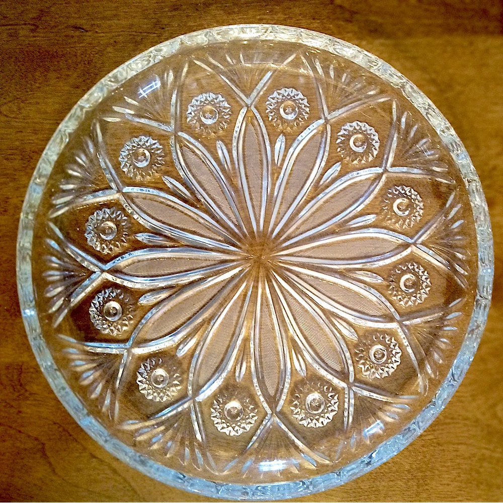 Vintage Hobstars Irena Crystal Cake Dessert Plate 11.5” Diameter- Made in Poland